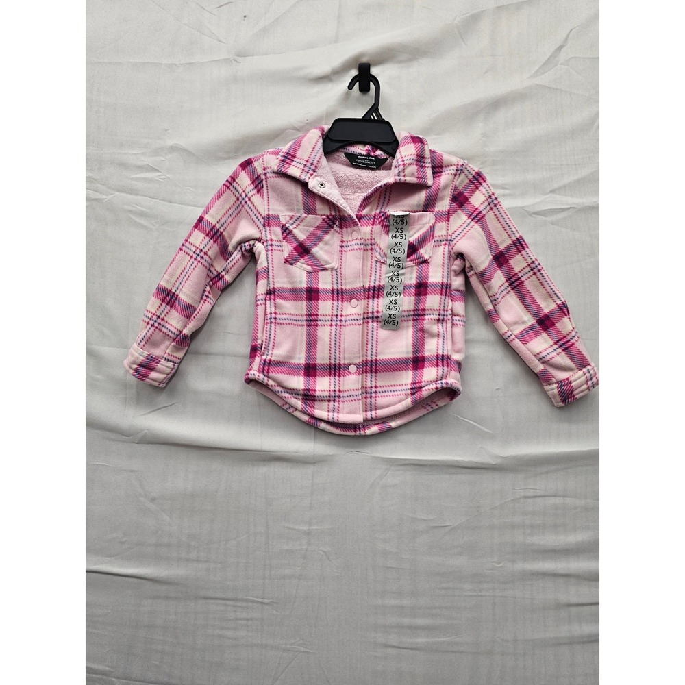Member's Mark Girls Plaid Fleece Shacket Pink Polyester Casual Size XS (4/5)